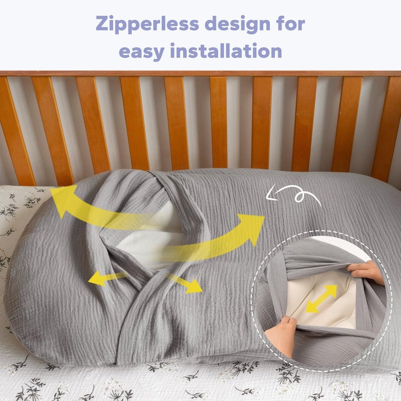 FUNUPUP Muslin Baby Lounger Cover Compatible with Snuggle Me Lounger, Infant Lounger Pillow Cover for Newborn, Removable Newborn Lounger Cover for Boys and Girls, Only Cover, Grey - Image 3